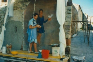 Affresco sul muro in strada a Banari, Sardegna